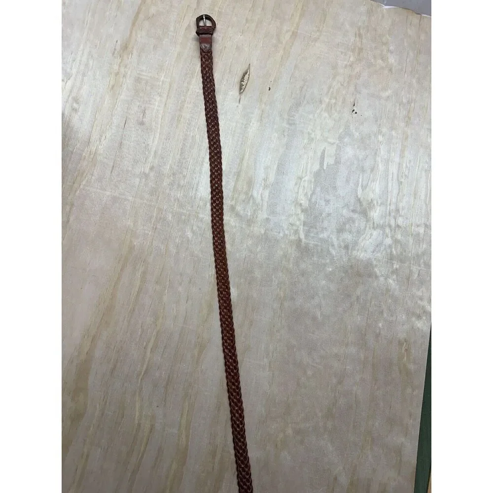 Vintage Brown Braided‎ Leather Belt Sz M L Made In Turkey Leather Buckle